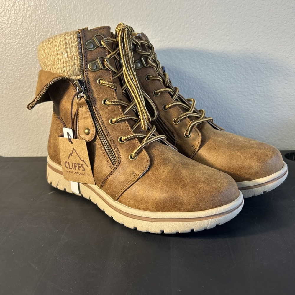 Cliffs by White Mountain Kids Taupe Lace Up Zipper Ankle Combat Boots US 6 W